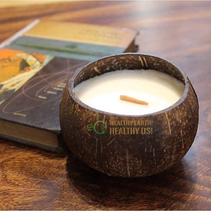 Tazón de coco natural y pulido para hacer velas y tazones de velas de coco en bolsas de lino hechas de cáscara de coco 100% - Product Image 1