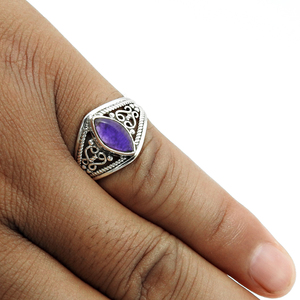 Joyería de regalo especial personalizada, anillo de amatista con forma de marquesa natural, joyería de regalo, Plata de Ley 925, anillo de plata al por mayor a granel - Product Image 3