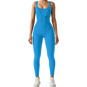 Vente chaude femmes sans manches côtelé moulante combinaison Stretch une pièce Spandex Polyester barboteuse maigre solide salon décontracté - Product Image 4