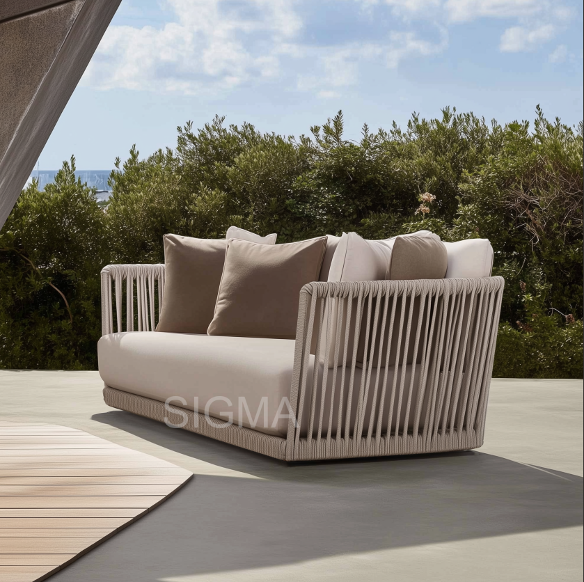 Aluminum Rope Mixed Material Outdoor Furniture Set Garden Sofa Set Teak Wood Lounge Chair Luxury Dining Table Sofa Modular
