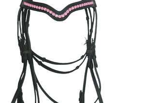 Brida de Cuero Atractiva ADEEFA, la Más Vendida, con Cadena de Cristal Rosa, Acolchado Rosa Claro, Herrajes de Acero Inoxidable, Todas las Tallas. - Product Image 3