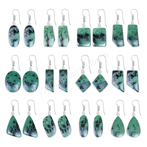 Boucles d'oreilles en Zoisite Rubis, faites à la main, en laiton plaqué argent, vente en gros, boucles d'oreilles en pierres précieuses, Jaipur Inde, faible MOQ 2 pièces - Product Image 1