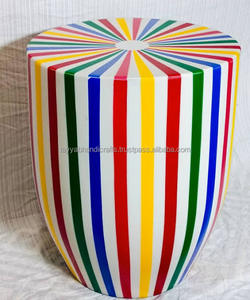 Mesa Auxiliar Redonda con Incrustaciones de Hueso, Mesa de Centro con Incrustaciones de Hueso, Mesa Auxiliar Redonda con Incrustaciones de Hueso, Taburete de Tambor Hecho a Mano - Product Image 4