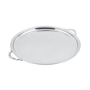 Plateau rond en acier inoxydable |   Plateau de service pour restaurant et traiteur en acier poli miroir avec bordure décorative perlée - Product Image 2