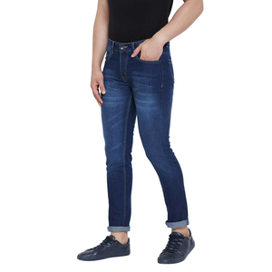 Spandex/algodón cintura media Slim Fit Jeans personalizado moda cremallera Fly bolsillos pierna ancha Casual secado rápido transpirable estiramiento - Product Image 5