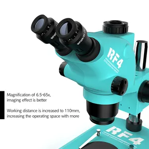Microscopio trinocular estéreo óptico RF6565TVP, 6,5-65X, para reparación de teléfonos móviles