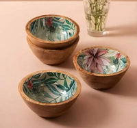 Bol en bois d'acacia de grande taille, poli, écologique, de haute qualité, avec impression émail moderne, fait main, pour servir, mélanger, salade, soupe