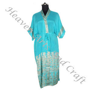 KL004 Kimono bohème en soie Sari Robe longue Vêtements d'été Bikini Couverture en soie Vente en gros Sari en soie Vintage Sari Kimono long - Product Image 3