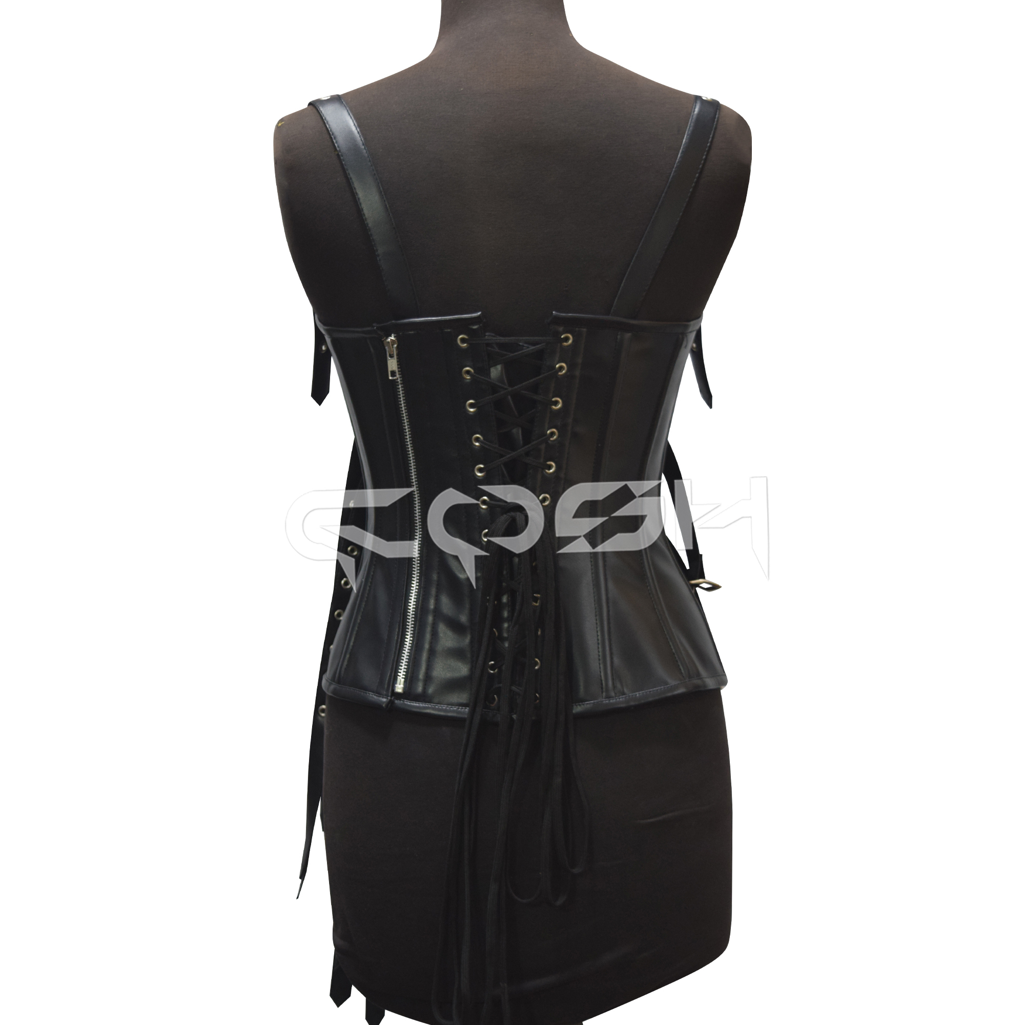 BDSM Leather Top Bondage Harness XS Black Leather Breathable Rivet Bondage Harness Corset main image 2