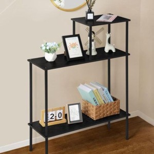 Grande table console moderne en métal avec surface en bois parfaite pour la décoration élégante du salon et l'utilisation pratique de l'entrée - Product Image 1