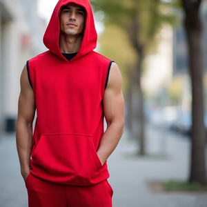 Oversize Pullover Sleeveless Tank Hood Men's <b>Jogging</b> Running Hoodie Mens Workout Fitness Wear Sleeveless Hood Tank Top - Product Image 3