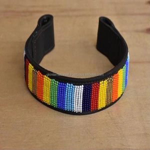 Bracelet de sourcil de cheval en cuir noir de meilleure qualité, avec pierres multicolores, perles décoratives, vente en gros - Product Image 1