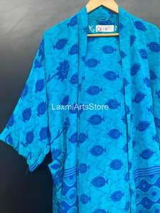 Boho Crepe <b>Silk</b> Sari <b>Kimono</b> Robe | Handmade Womens Wrap with Elastic Waist | Spring Summer Autumn Beachwear Loungewear Gift - Product Image 3