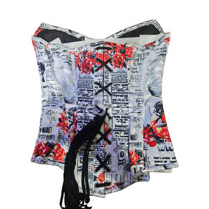 Corsé Sublimado Personalizado con Estampado de Periódico Vintage, con Varillas de Acero, con Diseño de Rosa Roja y Marilyn Monroe - Product Image 6