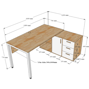 UConcept System Executive <b>Desk</b> 160x140 Minimalist Design Style <b>Solid</b> <b>Wood</b> Steel Legs Assembly Required for Bedroom Use HBUC022 - Product Image 5