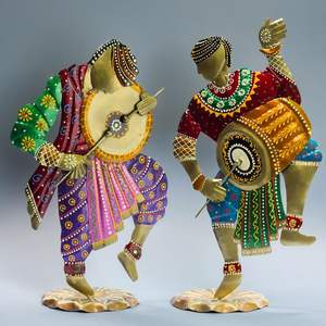 <b>Art</b> Showpiece India Rajasthani Chang Dhol Musicians Set Of 2 Dance Iron Metal Sculpture Folk for Decoration Home Display at Bulk - Product Image 3