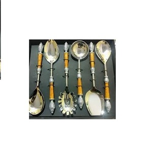 Juego de cubiertos de cuchara de latón, 4 Uds., fabricante de latón dorado, mango de diseñador, tenedor y cuchara, oro pulido - Product Image 6