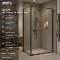 Porte de douche coulissante en L moderne encadrée avec cadre en acier inoxydable et panneau en verre de sécurité pour salle de bain d'hôtel en coin