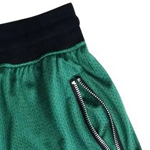Custom Green Basketball Shorts With Black Waistband White Trim And Zipper Pockets Breathable Mesh <b>Athletic</b> Sportswear - Product Image 5