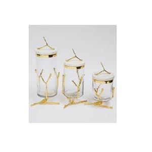 New Modern Fancy Luxury Design Gold Plated in Expensive Set of 3 Gold Color Metal Lid and <b>Glass</b> Frame Round <b>Canister</b> Supplies - Product Image 6
