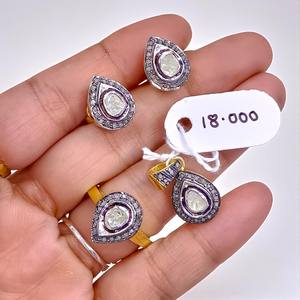 Juego de Joyas Polki de Plata 925 con Diamantes Polki, Juego de Joyas con Pulido Dorado, Ideal para Regalo - Product Image 3