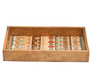 Bandeja de Madera Amarilla Estampada para Servir, Plato de Madera de Mango Hecho a Mano con Asas, Bandejas Decorativas Duraderas al Mejor Precio - Product Image 5