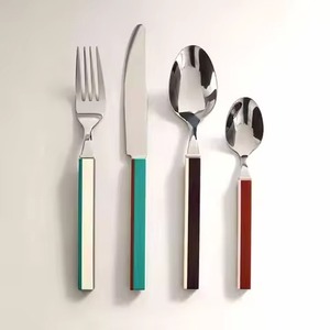 Juego de Cubiertos de Metal de Diseño Clásico Plateado con Mango de Resina Color Durazno para Cena en Restaurante - Product Image 4