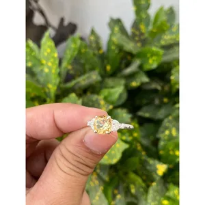 925 Silver Round Citrine <b>Ring</b> Vintage Style Engagement Gemstone <b>Ring</b> with Rhodium Plating Yellow & White Gold Bezel Setting - Product Image 3