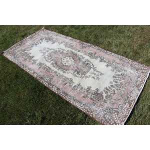 Turkish 3.4x7.3 ft <b>Rug</b>, Area <b>Vintage</b> <b>Rug</b>, Pink Brown Floral <b>Rug</b> - Product Image 2