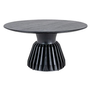 Mesa de Comedor de Cocina con Base Robusta y Diseño Moderno, Forma Redonda, Madera de Mango Sólida, Textura Natural, Acabado Negro - Product Image 1