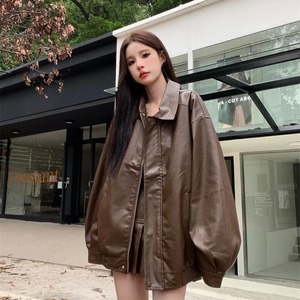 Women Real Leather Jacket American Vintage Solid Color Pu Loose Casual Versatile Outwear Highstreet Streetwear - Product Image 2