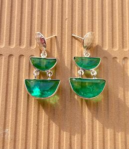 925 Sterling Silver <b>Emerald</b> <b>Earring</b> , Beautiful Women <b>Earring</b> , Green Stone <b>Earring</b> . - Product Image 6