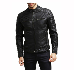 Veste en cuir véritable pour homme, style motard, coupe slim, en cuir d'agneau véritable, veste de motard tendance, veste de course, veste décontractée, streetwear - Product Image 1