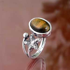 Anillo de piedras preciosas de ojo de tigre Chapado en plata unisex, corte de diamante marrón oxidado hecho a mano de calidad fina para fiestas de compromiso - Product Image 4