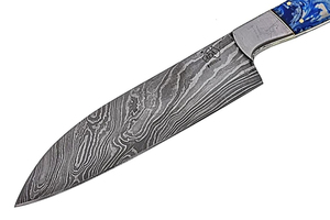 Vente flash Couteau de cuisine à lame fixe en acier Damas fait à la main Acier au carbone Trempé à l'huile 58-60 HRC Embouts en résine époxy Acier Bois - Product Image 4