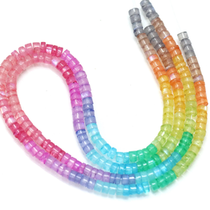 Perles de pierre de lune arc-en-ciel naturelle, forme de pneu lisse, Heishi, 5-6 mm, 15 pouces, pierre de lune arc-en-ciel, forme de roue lisse, perles en gros - Product Image 2