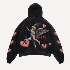 Sweat à capuche unisexe en molleton bouclette 100% coton de haute qualité, délavé à l'acide et à la pierre, style streetwear vintage - Product Image 4