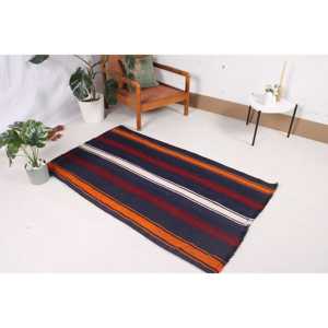 Alfombra Turca Vintage, Alfombra Kilim de 3.2x5.4 pies, Alfombra con Parches de Color Azul - Product Image 2