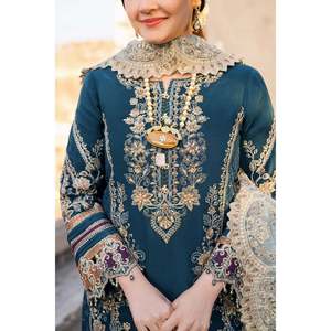 Conjunto de traje de 3 piezas para mujer: Camisa de batik con lentejuelas bordadas, Dupatta de tela Khaddi bordada y Pantalones bordados - BIC-4672 - Product Image 3