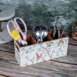 Forro dorado blanco, Material MDF duradero de 3 secciones, diseño moderno, soporte para cubiertos, organizador, 23x10x9cm, decoración rectangular para el hogar - Product Image 3