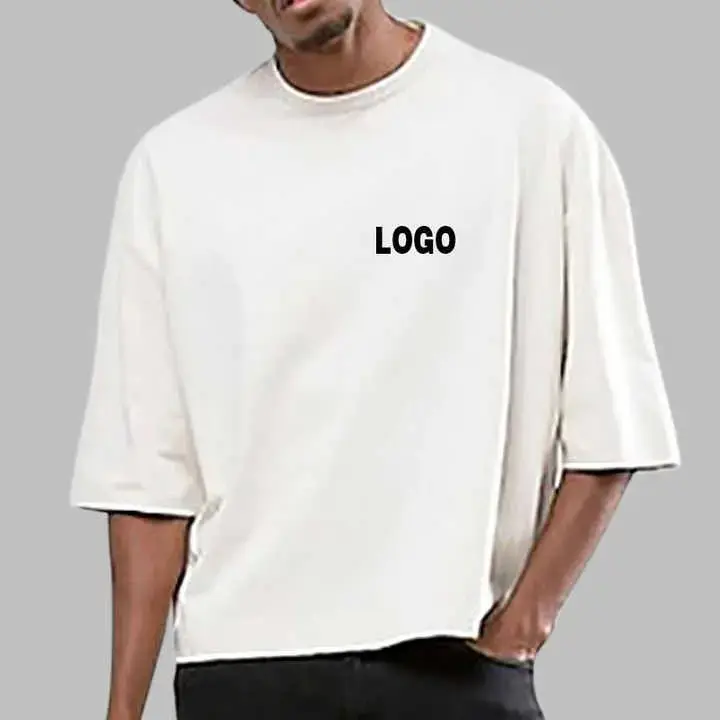 ホワイトユニセックスカットアンドソーTシャツ高品質ボクサー特大ブランクコットンTシャツメーカー男性用クロップドモックネックTシャツ