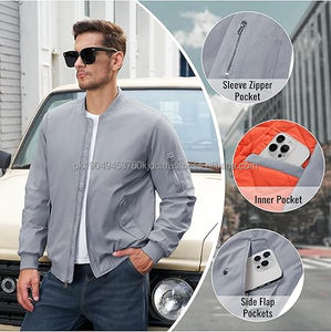 Chaqueta de bombardero con cremallera de satén con estilo para hombre, bordado personalizable, servicio OEM, ropa de calle informal para Otoño/Invierno, abrigos, prendas de vestir para - Product Image 5