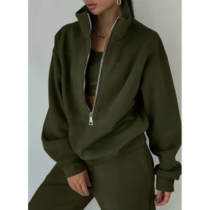 Automne hiver femmes tenues décontractées couleur unie col roulé fermeture éclair sweat pantalon de survêtement chaud polaire deux pièces costumes - Product Image 5