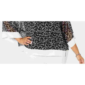 Camicia da donna Tommy Hilfiger nera con stampa floreale, scollo a V, maniche a campana, in chiffon di seta, stile casual, taglie dalla XS alla 2XL - Product Image 3