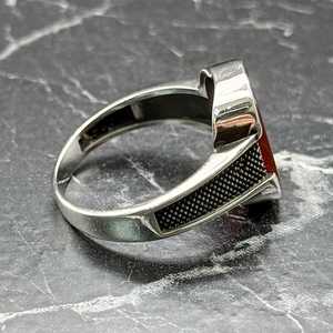 Minimal Modern Masculine Sterling <b>Silver</b> Agate <b>Ring</b> for <b>Men</b> Red Stone Band As Engagement Gift for Husband Boyfriend - Product Image 5
