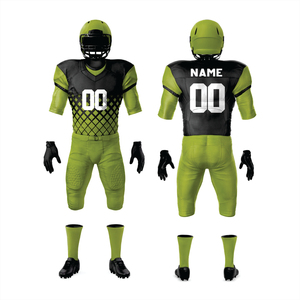 Personalizado 100% poliéster sublimado uniforme de fútbol americano transpirable Parot Verde Negro aparejos sarga equipo frente corto - Product Image 1