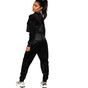 Women's Plus Size 3-Piece Velvet Set Long Zipper <b>Hoodie</b> Lace Bra Cropped Pants Solid <b>Velour</b> Sweatsuit Tracksuit Winter Wholesale - Product Image 3