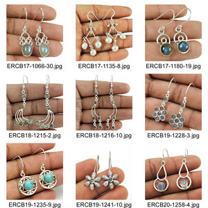 Design moderne 925 argent Sterling naturel arc-en-ciel pierre de lune ronde pierre boucles d'oreilles bijoux faits à la main prix de gros fournisseurs en vrac - Product Image 2