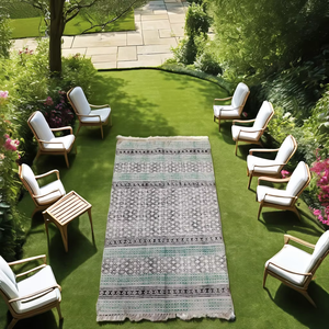 Alfombra Dhurrie Tejida a Mano, Personalizada, Ecológica, Estilo Boho, de Algodón para Exteriores, con Estampado de Bloques, para Sala de Estar, Puerta, Sala de Oración, Jardín - Product Image 4