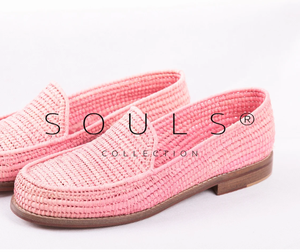 Chaussures en raphia faites à la main, mocassins roses style marocain de haute qualité - Product Image 1